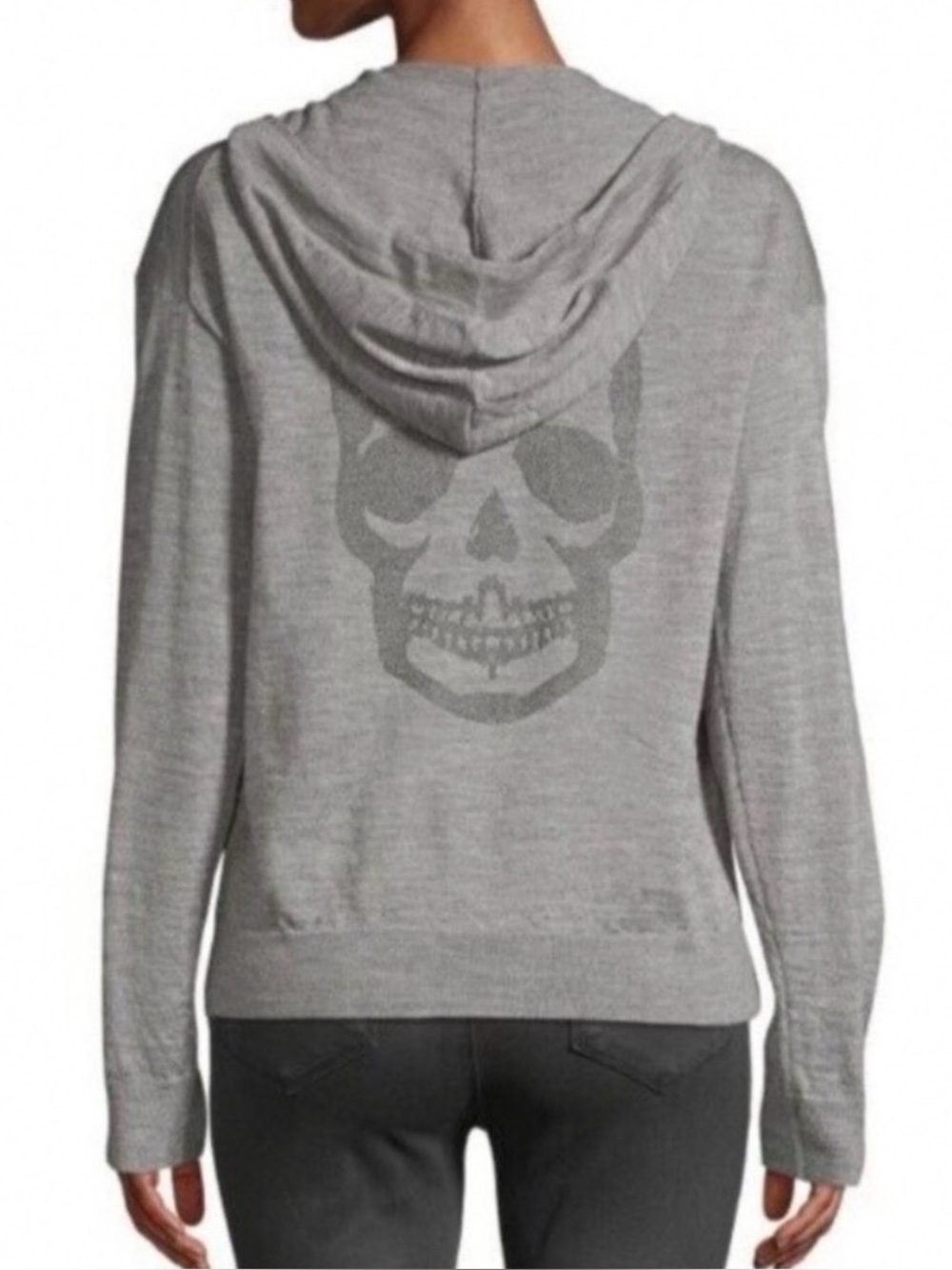 Zadig and Voltaire Grey Merino Wool Sixtine Rhinestone Skull Hoodie L